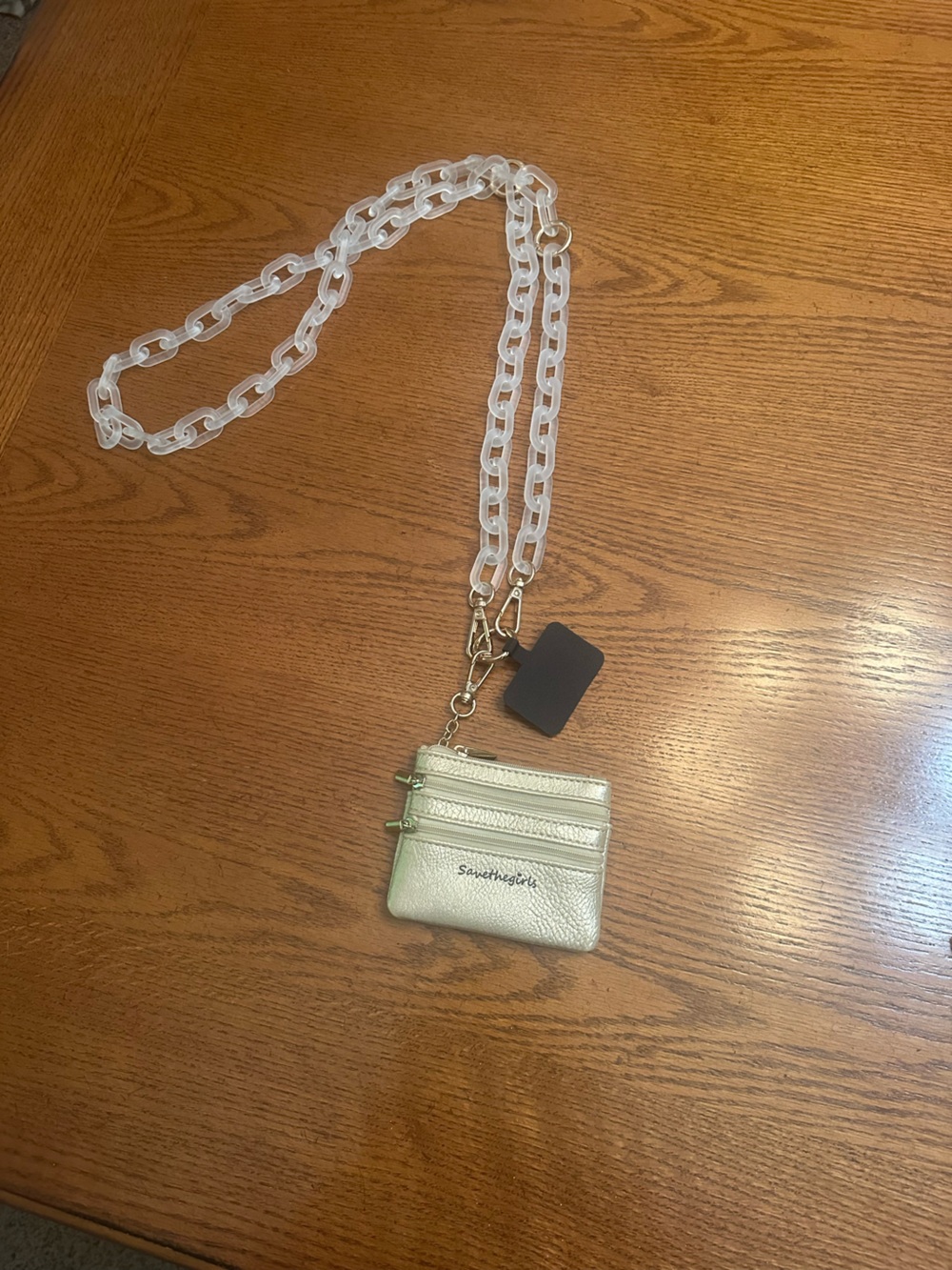 BNWT Save the Girls Metallic gold Coin Purse with Clear Chain Strap